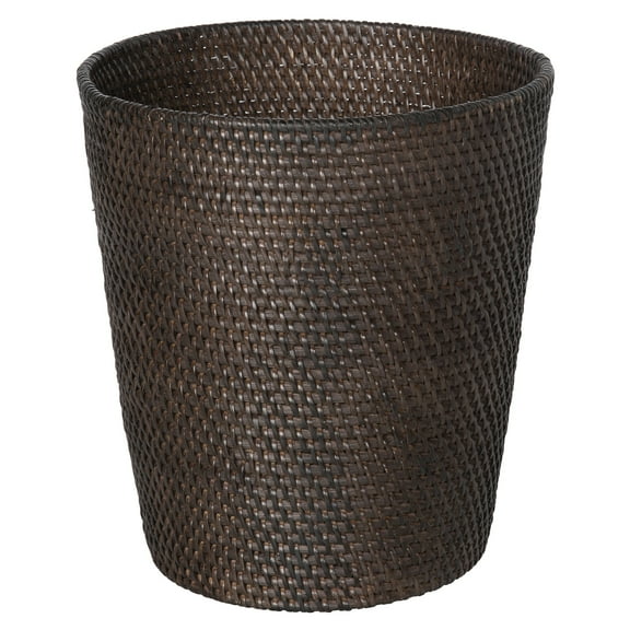 Kouboo Loma Round Rattan Paper Waste Basket, Bathroom, Basket for Dry Or Organic Waste, Basket Garbage, Container Bin, Espresso