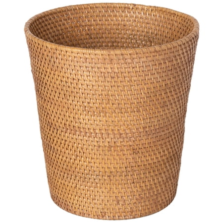 Kouboo Loma Round Rattan Paper Waste Basket, Bathroom, Basket for Dry Or Organic Waste, Basket Garbage, Container Bin, Honey Brown