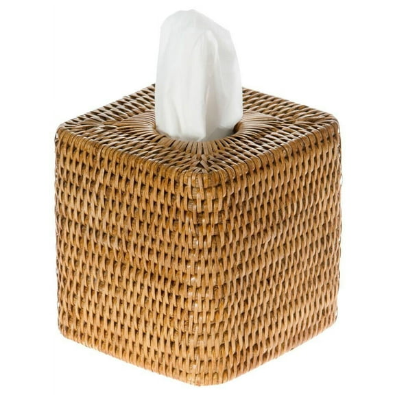 Kouboo Loma Square Rattan Tissue Box Cover, Square Hand Woven Tissue Holder, Decorative Facial Napkin Holder, Honey Brown