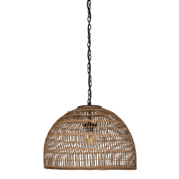 Kouboo Luhu Open Weave All Weather Cane Rib Outdoor Dome Pendant Lamp Coastal LED Black Dome Outdoor Pendant Lights Shades
