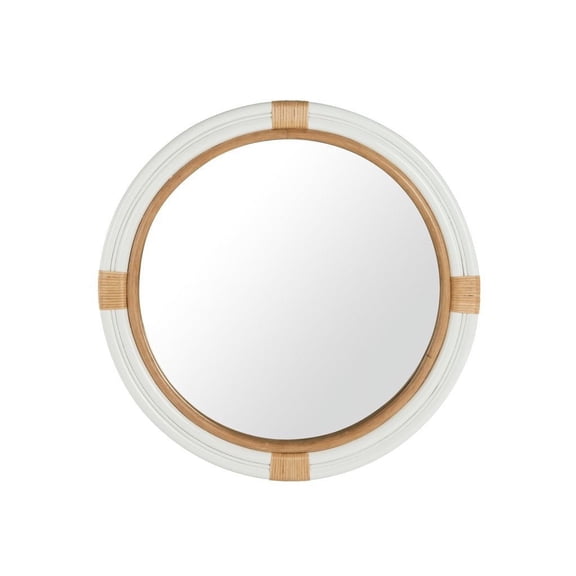 Kouboo Nautical Decorative Wall Mirror in Rattan, Round Mirror, Suitable For Farmhouse, Living Room, Bedroom And Bathroom, Natural And White