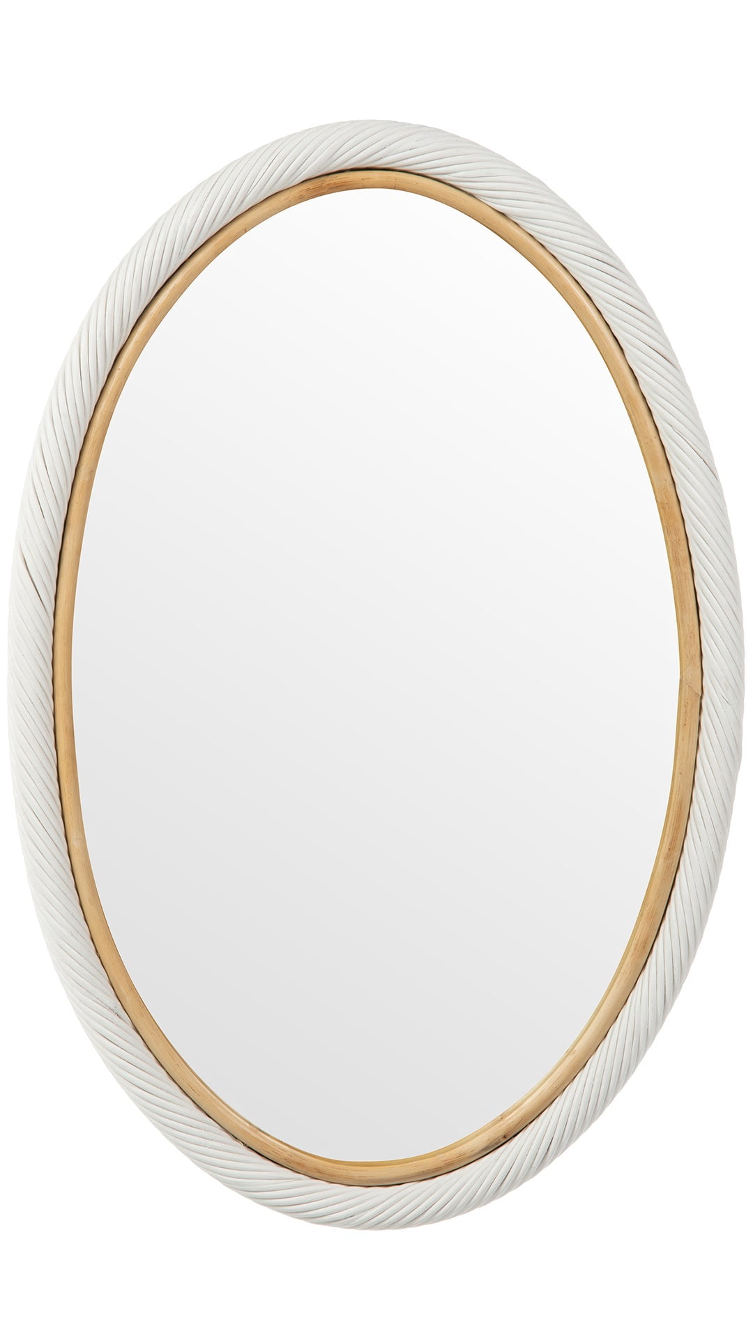 Kouboo Oval Twisted Rattan Wall Mirror, Circle Mirrors for Wall Decor Bathroom, Living Room, Entryway, Farmhouse, White and Natural