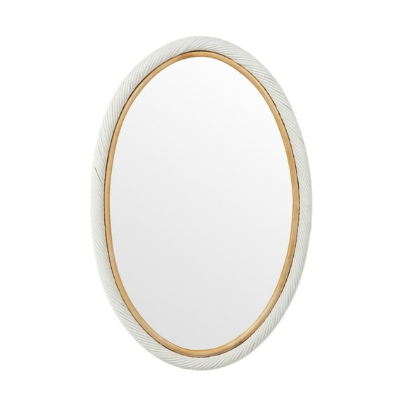 Kouboo Oval Twisted Rattan Wall Mirror, Circle Mirrors for Wall Decor Bathroom, Living Room, Entryway, Farmhouse, White and Natural