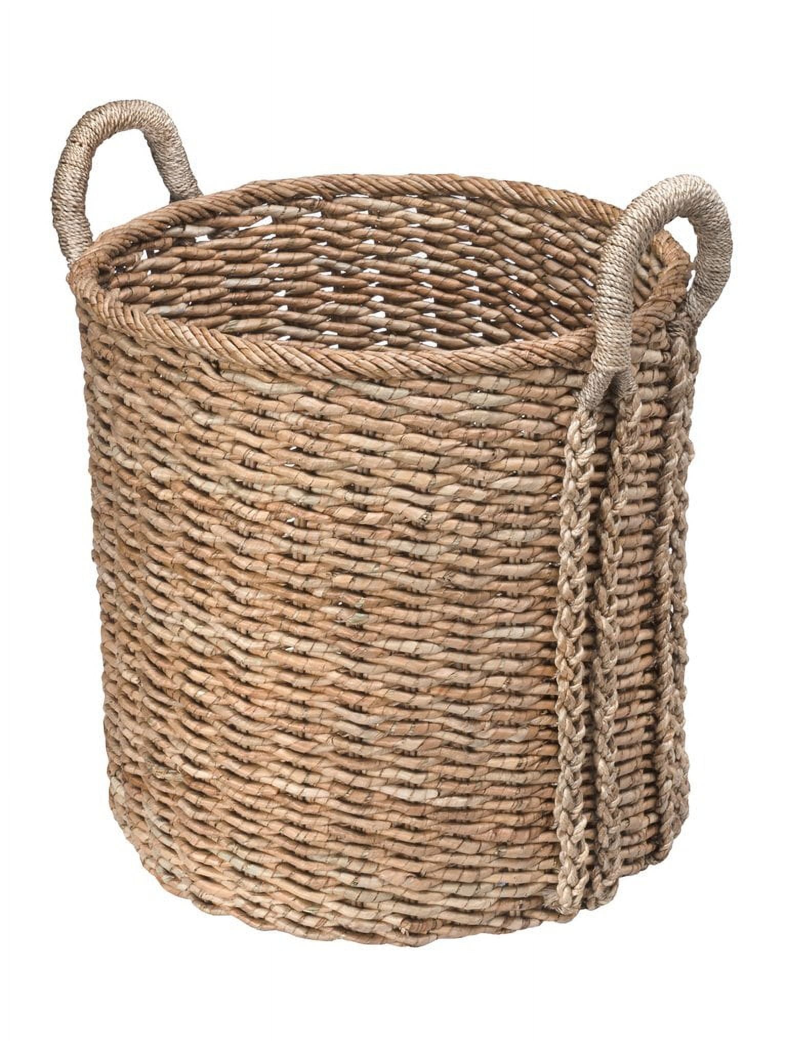 Oversized Round Brown Seagrass Storage Basket with Handles