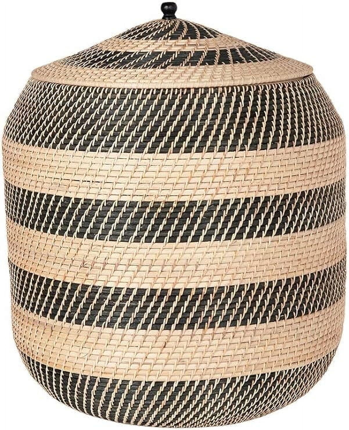 Extra-Large Natural and Black Round Rattan Storage Basket