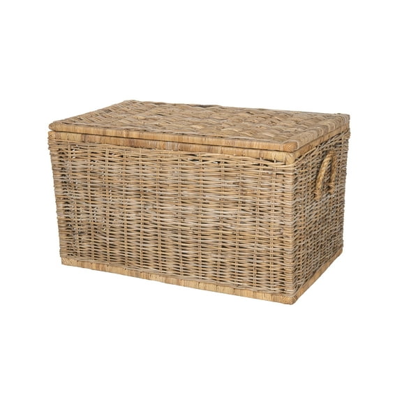 Kouboo Rattan Decorative Storage Trunk With Lid, Household Essentials, Wicker Chest With Lid For Storage And Organization, Natural