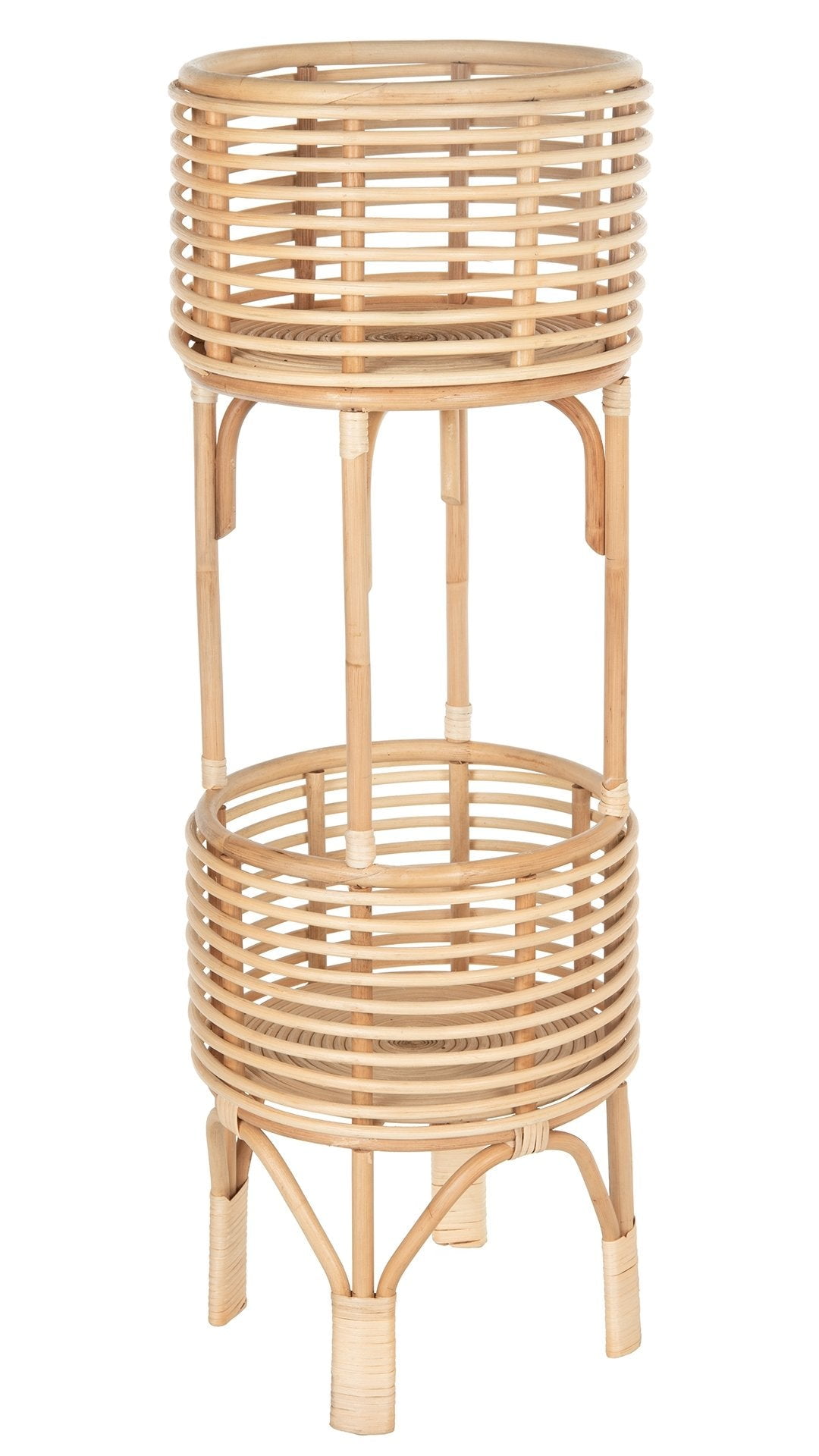 Natural Rattan Two-Tier Indoor Plant Stand, 36 Inches