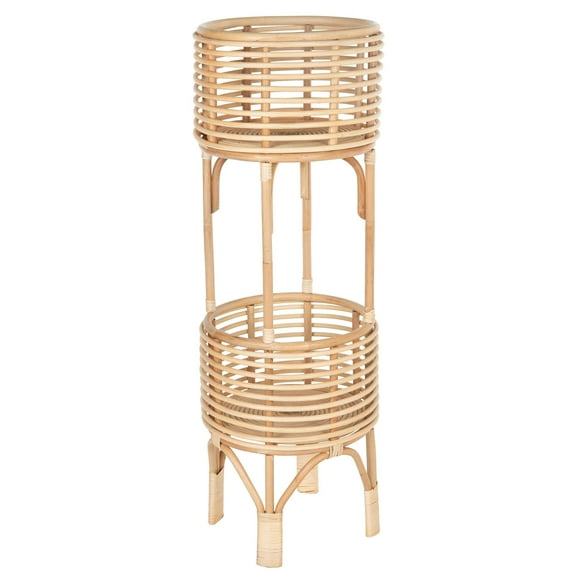 Kouboo Rattan Indoor Two-Tier Plant Stand, Natural Planter, Decor Rack, Corner Shelf Holder Display, Material Natural Boho
