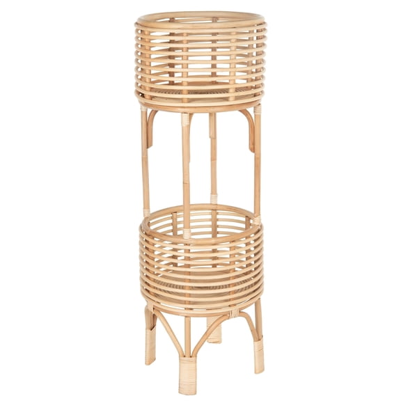Kouboo Rattan Indoor Two-Tier Plant Stand, Natural Planter, Decor Rack, Corner Shelf Holder Display,  Material Natural Boho