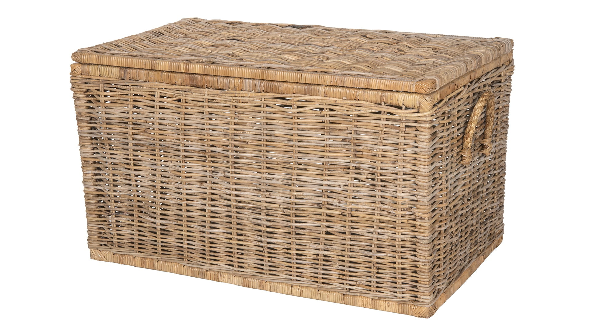 Large Natural Rattan Rectangular Storage Trunk with Flip Top Lid