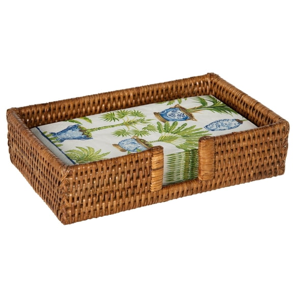 Kouboo Rattan La Jolla Rectangular Dinner Napkin and Guest Towel Holder, Wicker Napkin Tray, Woven Guest Towel Holder for Kitchen, Bathroom, Honey Brown