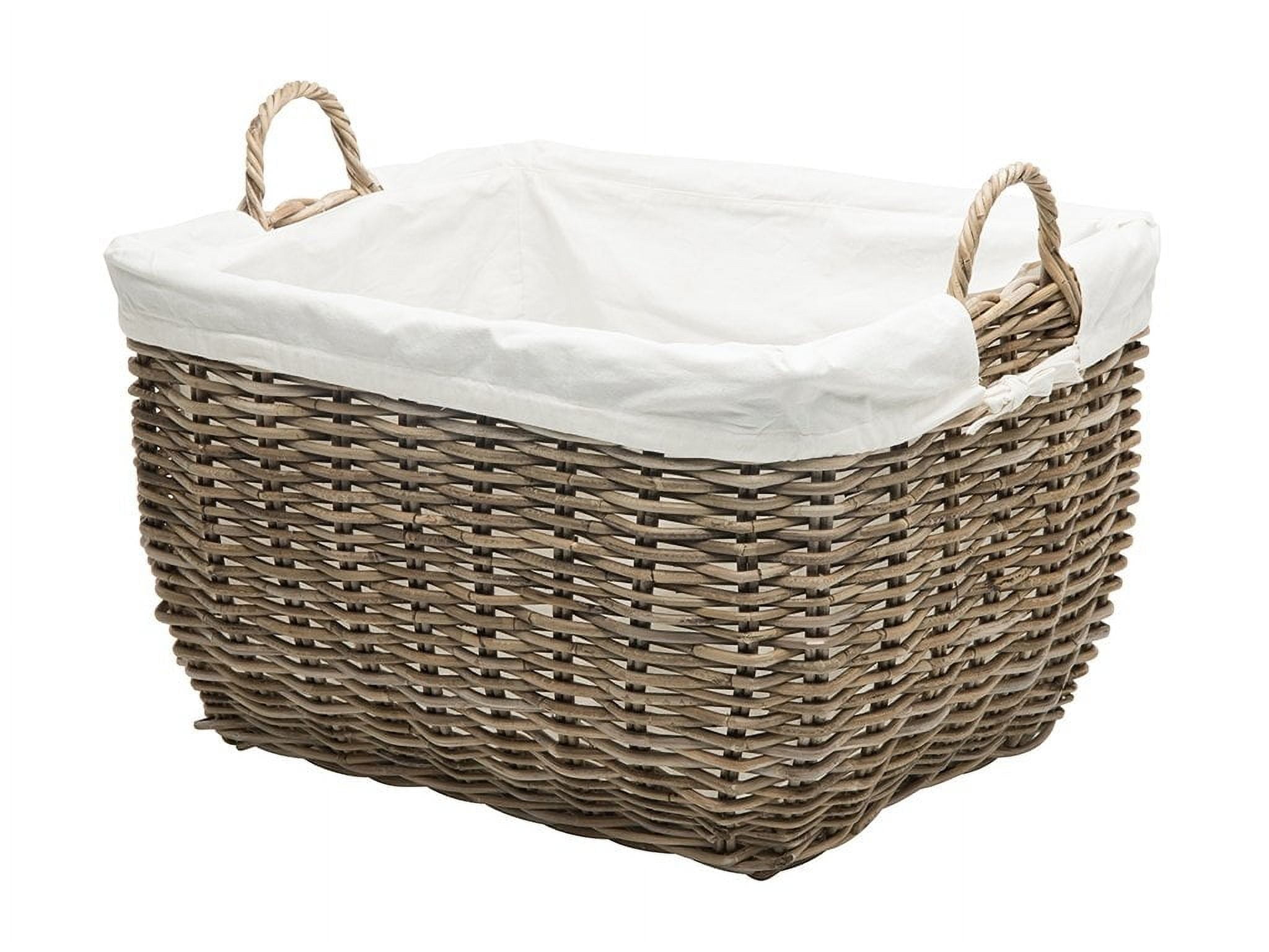 Kouboo Rattan Rectangular Laundry Basket with Liner, Handmade, Removable Liner, Laundry Basket, Bathroom, Bedroom, Kids Room, Gray