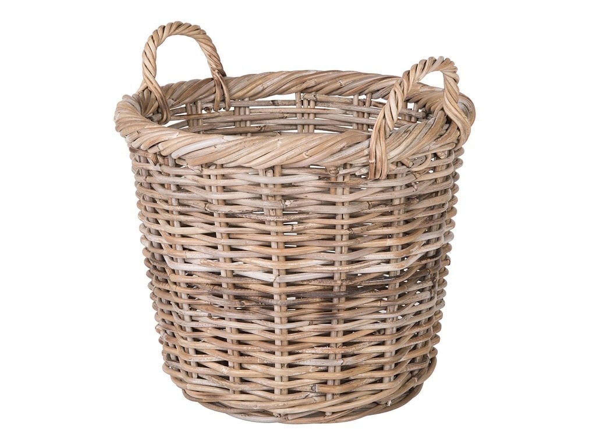 Kouboo Rattan Round Basket &, Nursery, Handwoven with Handles, Organizer, Indoor & Outdoor Planter Basket Gray-Brown
