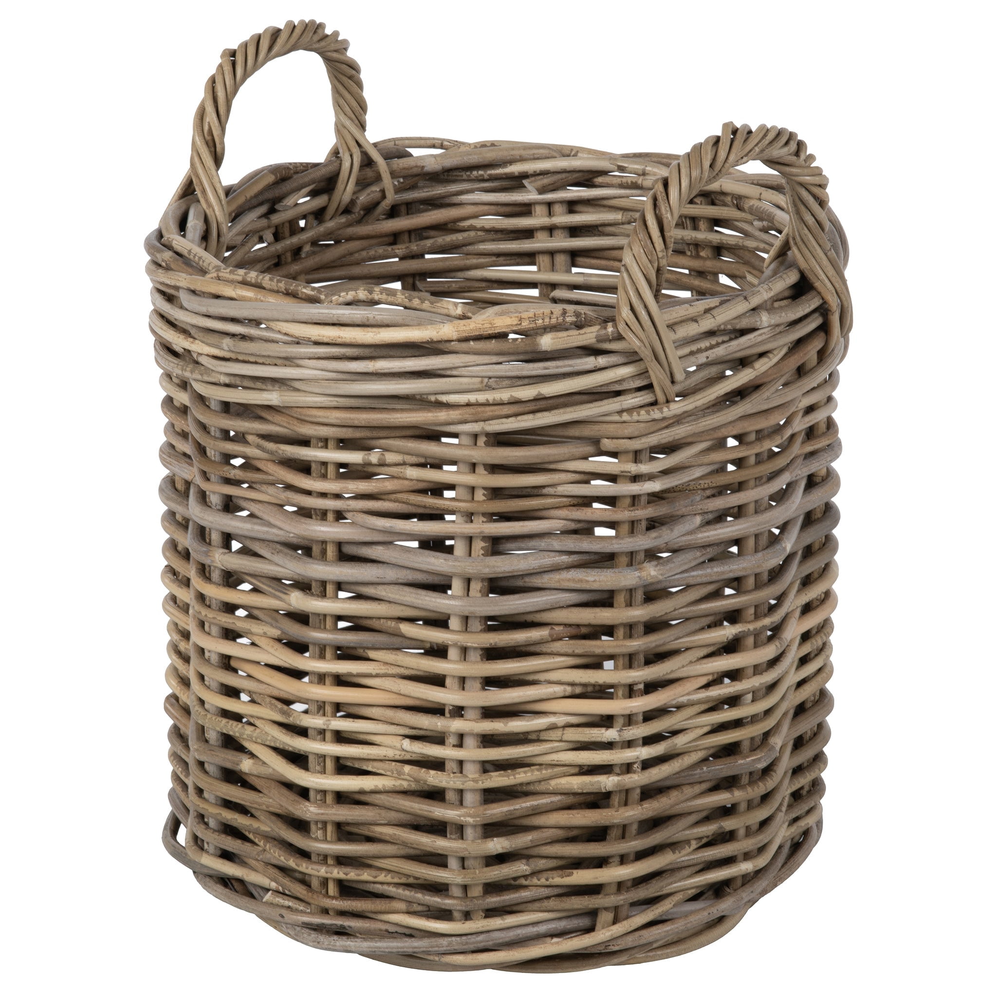 Kouboo Rattan Round Basket &, Nursery, Handwoven With Handles, Organizer, Indoor & Outdoor Planter Basket, Gray