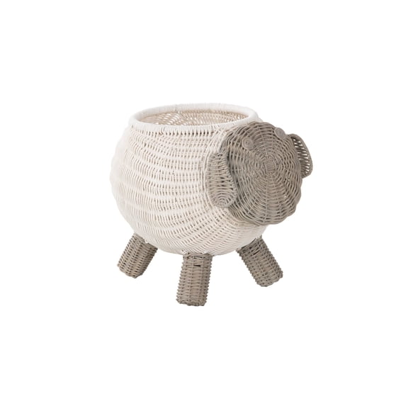 Kouboo Rattan Sheep Kids Storage Basket, Gift Baskets For Baby, Hand Woven Shelf Organizer, Gift Decoration Artwork, White & Gray