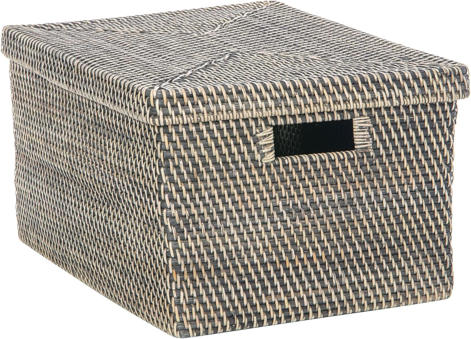 Kouboo Rattan Storage Box and Decorative Basket, Black Wash - 18.5 inch ...