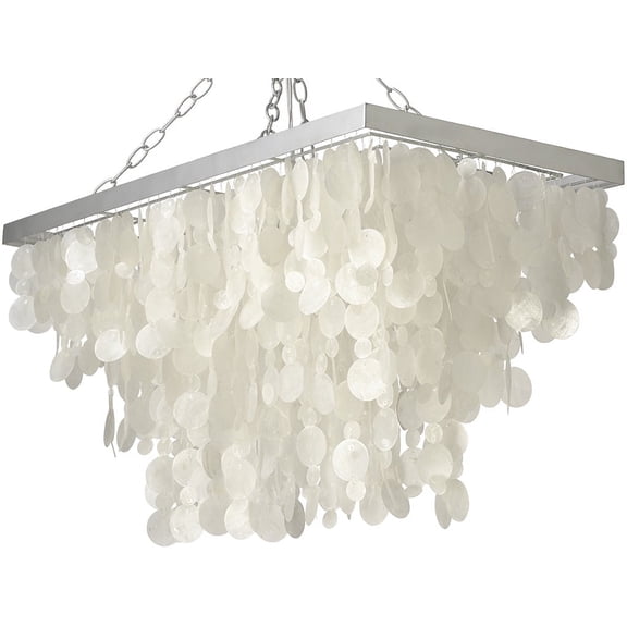 Kouboo Rectangular Chandelier With Capizzi, Pendant Lighting, Chandelier For Living Room, Dining Table, Bedroom, Kitchen, White