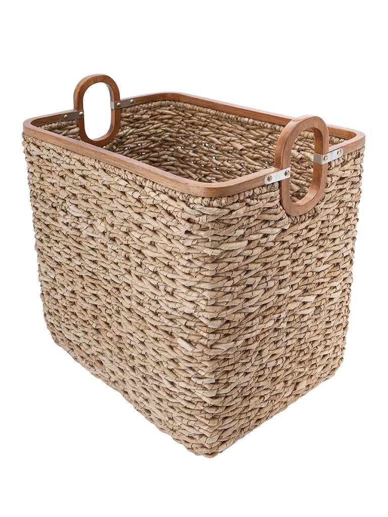 Modern Rectangular Seagrass Storage Basket with Wooden Handles