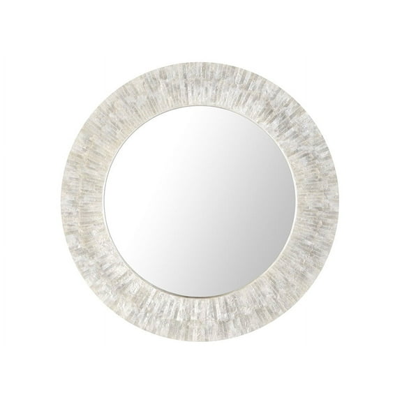 Kouboo Round Capiz Seashell Sunray Wall Mirror, Round Wall Mirror, Mirror For Bathroom Bedroom Living Room Entryway, Natural White