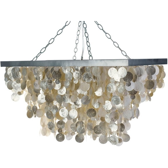 Kouboo Round Chandelier With Round Capiz, Pendant Lighting, Chandelier For Living Room, Dining Table, Bedroom, Kitchen, Champagne