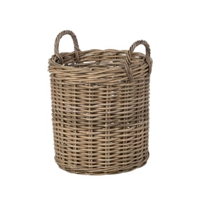 Kouboo Round Rattan Belly Basket WIth Ear Handles, Handwoven Rattan Basket With Handles, Organization & Home Décor For Storage, Brown