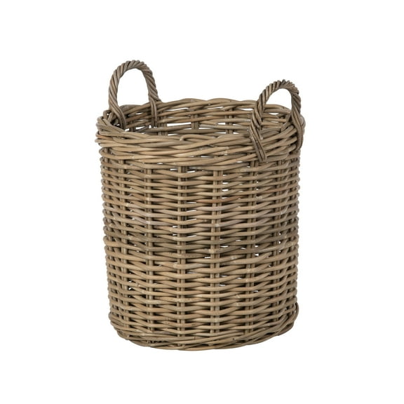Kouboo Round Rattan Belly Basket WIth Ear Handles, Handwoven Rattan Basket With Handles, Organization & Home Décor For Storage, Brown