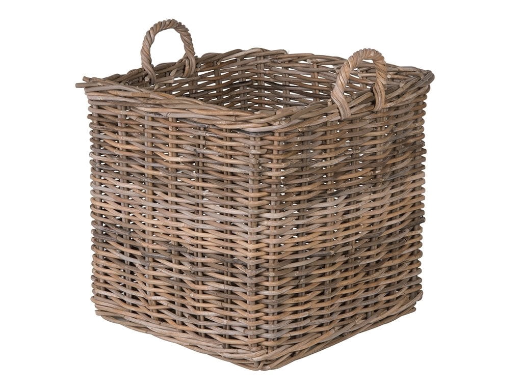 Kouboo Square Rattan Basket, Decorative Storage Basket and Planter, Living Room, Blankets, Laundry Basket, Linens