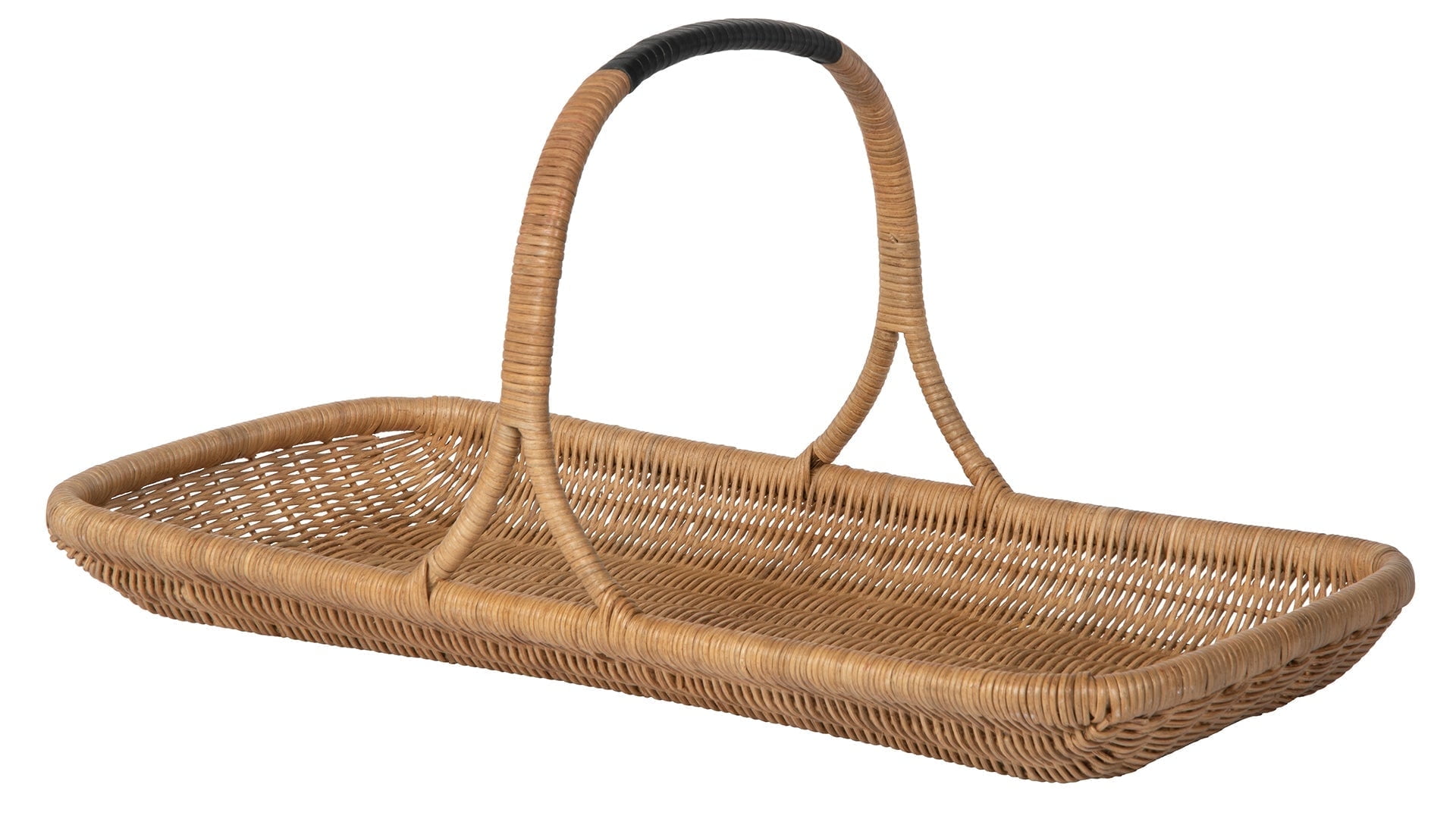 Large Natural Wicker Basket with Leather Handle for Garden