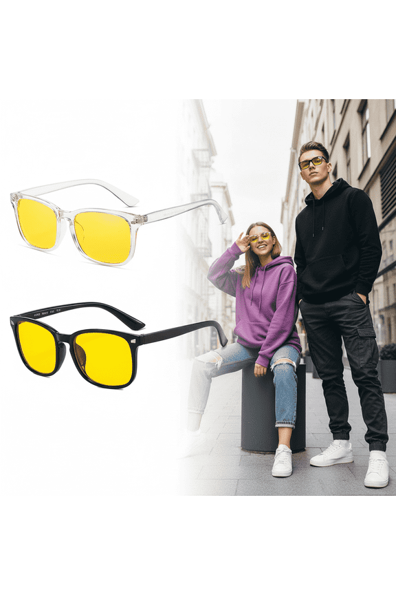 2 Pack Night Driving Glasses for Men Women, Classic Square Sunglasses Anti Glare Polarized HD Night Vision Glasses