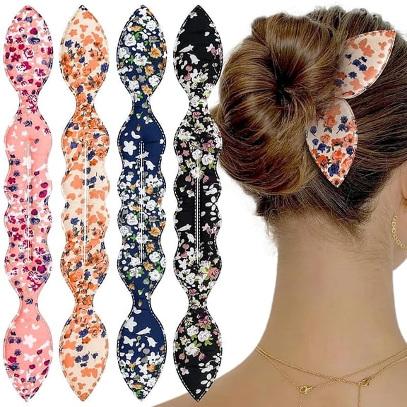 Koudindg 4-Piece Quick Hair Bun Makers Flexible Styling Tools for French Twist, Rabbit Ear & Flower Buns | Ideal for Women & Girls