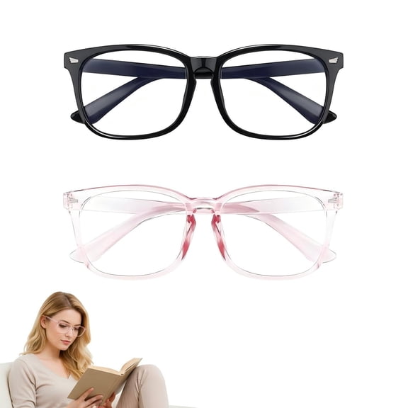 Koudindg Anti-Blue Light Glasses, Computer/Gaming/TV/Phones Glasses for Women Men, Large Square Frame, Fashion Eyewear (black+pink)