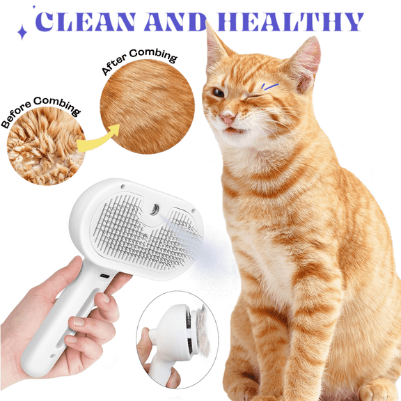 Koudindg Cat steam brush Effective Pet Brush for Indoor Cats, Steam Technology for Shedding, Mats & Grooming Ideal cat brush indoor for Deep Cleaning