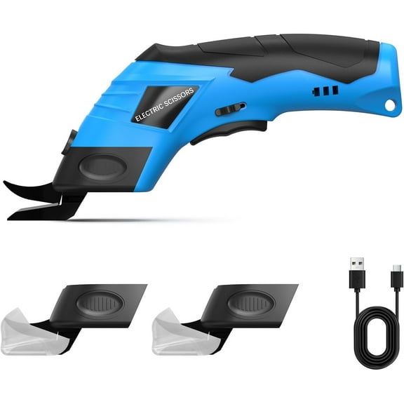 Koudindg Cordless Electric Cardboard Cutter - Rechargeable Power Shears with 1 Spare Blade, Suitable for Cutting Fabric, Carpet, Leather, Paper, Plants, Blue & Black