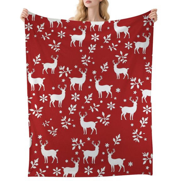 Koudindg Cozy Flannel Christmas Throw Blanket - Reindeer & Snowflake Pattern, Soft Warm Blanket for Couch, Xmas Gift for Kids & Women