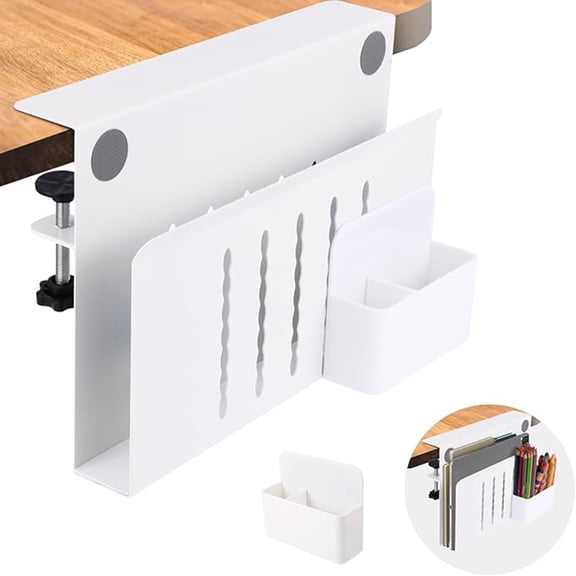 Koudindg Desk Side Storage, Under Desk Laptop Mount, Table Side Hanging File Organizer, No Drill Clamp On Cable Management Tray, Laptop Holder with Magnetic Pen Holder for Office and Home