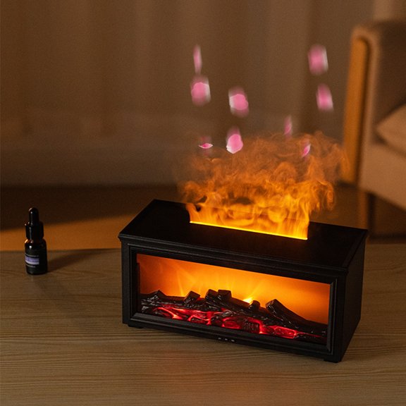 Koudindg Essential Oil Diffuser, 7 Colors Fireplace Flame Fire Oil Diffuser, 150ml Ultrasonic Aromatherapy Humidifier, Scent Diffuser with Remote Control & Timer for Home,Bedroom,Office,Yoga (Black)