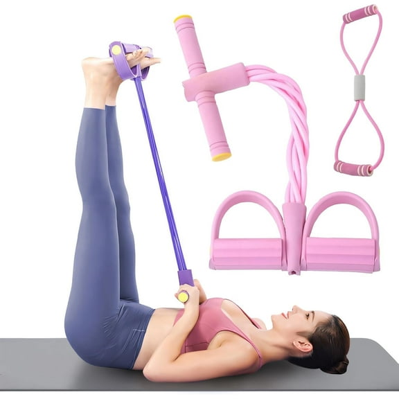 Koudindg Fitness Resistance Bands-6 Tube, Resistance Bands with Foot Loops, Sit Up Training Band, Fitness Pedal Ankle Puller, Pedal Puller Rope(Pink)