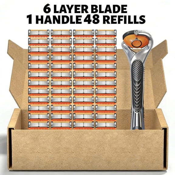 Koudindg Men's Manual Shaver Manual five layer shaver - black orange -1 blade holder+48 blade heads+storage box in Black Orange Color Comfort Shaving Set