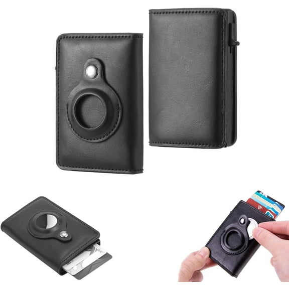 Koudindg PU Leather Mens Wallet Card Holder for AirTag: Leather Smart Wallet for Men Compatible with Apple Air Tag, RFID Blocking, Slim, Minimalist - 9-14 Card Capacity | ID Window | Cash Slot