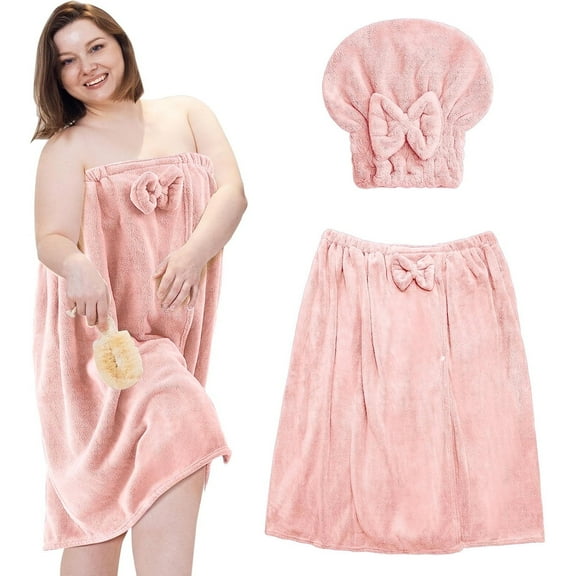 Koudindg Adjustable Oversized Wrap Bathrobe Set for Women with Hair Towel Wrap, Wearable Towel Dress with Elastic Band