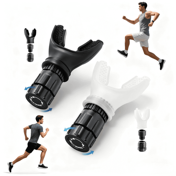 Koudindg Portable Breathing Trainer with Adjustable Resistance Fitness Device for Enhanced Lung Strength and Endurance, Easy-to-Clean(Black+White 2 PCS)