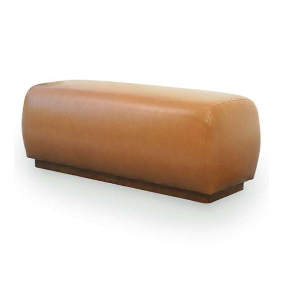 Kouki 47" Mid Century Modern Japandi Style Luxury Leather Bench in Tan