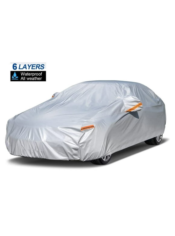 Koukou Car Cover Waterproof All Weather for Automobiles, Size A2 for Sedan 186-193 inch, Silver