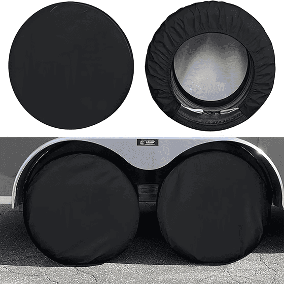Kayme Spare Tire Cover, Waterproof, Black PE, Fit for 24-26 in, 4-Pack