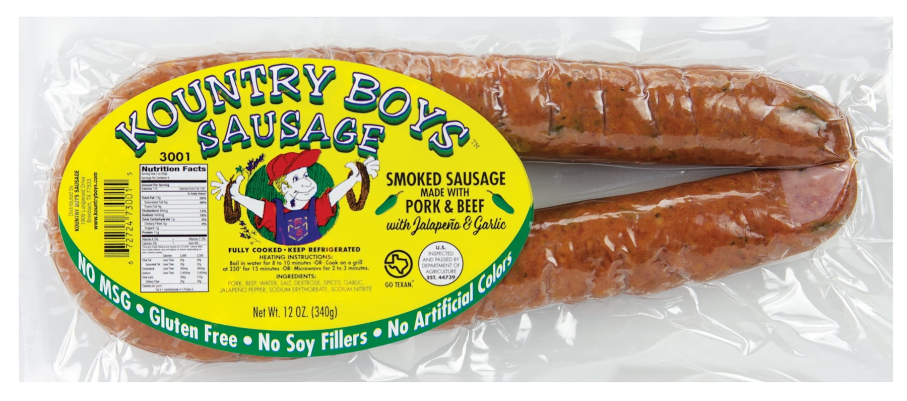 Kountry Boys Sausage, Jalapeño Pork & Beef Sausage, 12 oz, All-American Pork and Beef,  10g of Protein, Refrigerated