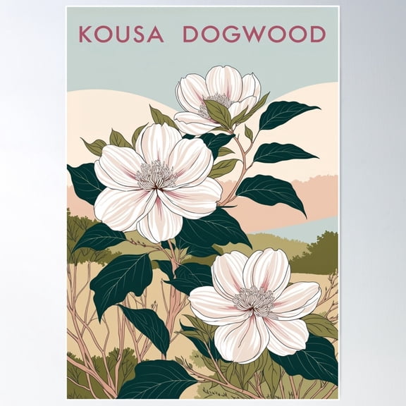 Kousa Dogwood Poster Wall Art, Modern Wall Decor For Living Room Bedroom, 24x36 UNFRAMED