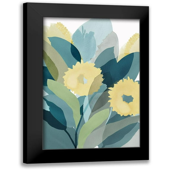 Kouta, Flora 17x24 Black Modern Framed Museum Art Print Titled - Yellow Teal Floral III