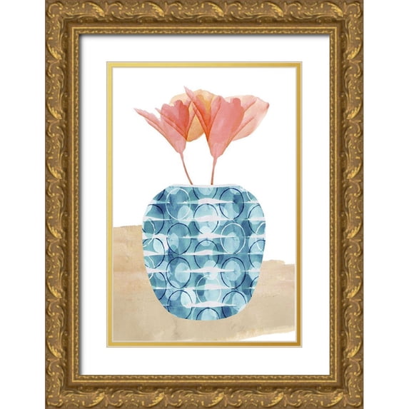 Kouta, Flora 23x32 Gold Ornate Wood Framed with Double Matting Museum Art Print Titled - Colorful Decorative Pot II