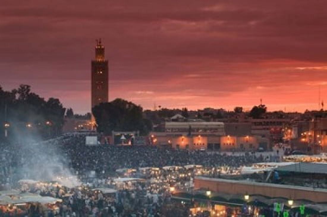 Koutoubia Mosque Djemma el-Fna Square Marrakech Morocco Canvas Art - Walter Bibikow DanitaDelimont (28 x 19)