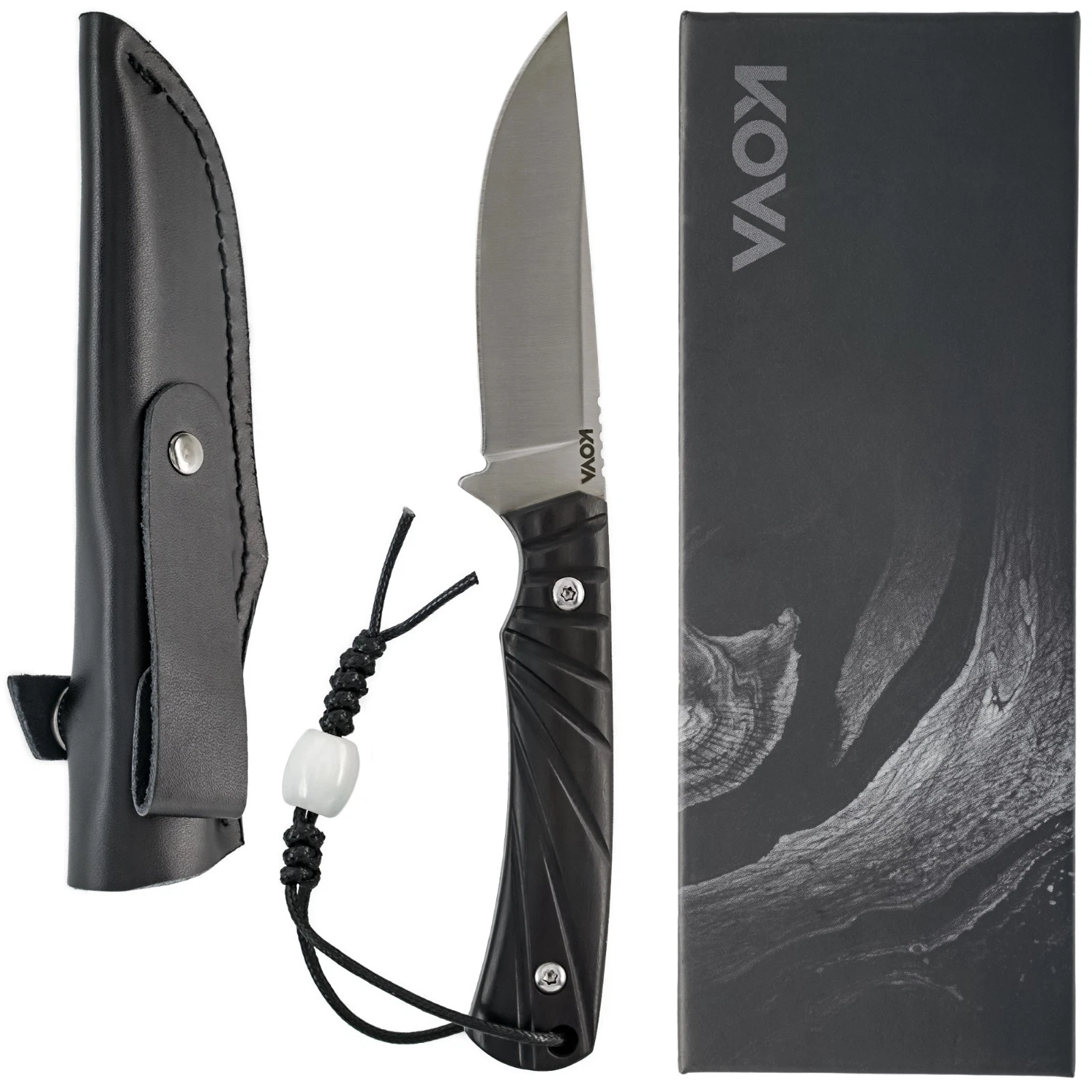 Kova Nomad Fixed-Blade Knife – 3″ Drop-Point High-Carbon Stainless Steel, Full-Tang, G10 Handle, Leather Sheath – 7.25″ Overall – 3.6 oz